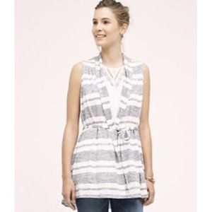 Anthropologie Blue Stripe Sleeveless Cardigan Size Medium Coastal Grandmother